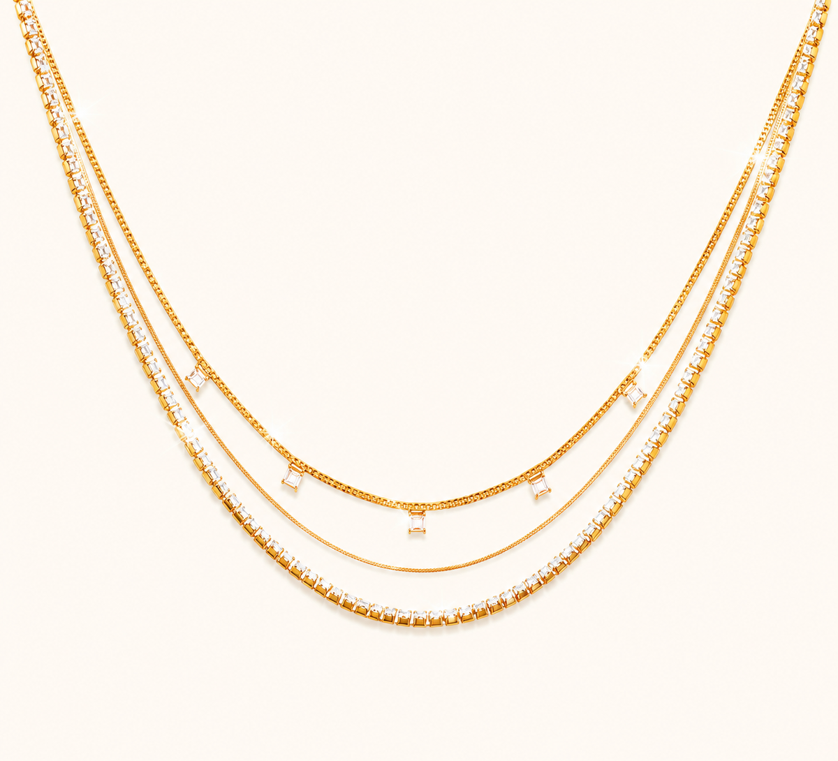 Classic multi-layered necklace with shimmering diamond-accent stones for elegant depth and movement
