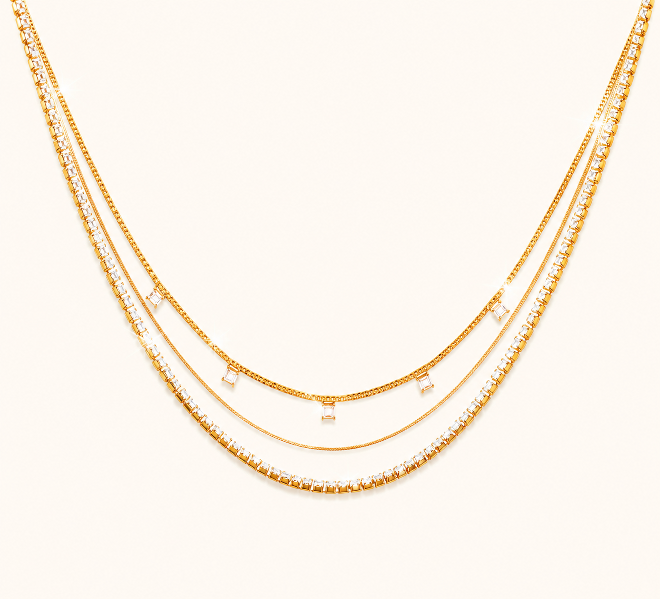 Classic multi-layered necklace with shimmering diamond-accent stones for elegant depth and movement