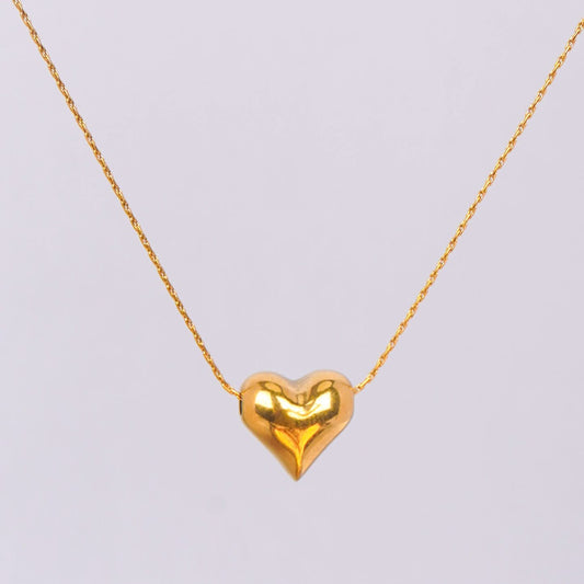 Classic 3D puffed heart pendant gold necklace on cable chain, waterproof and tarnish-resistant-3