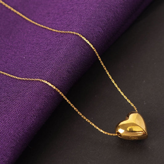 Classic 3D puffed heart pendant gold necklace on cable chain, waterproof and tarnish-resistant-5