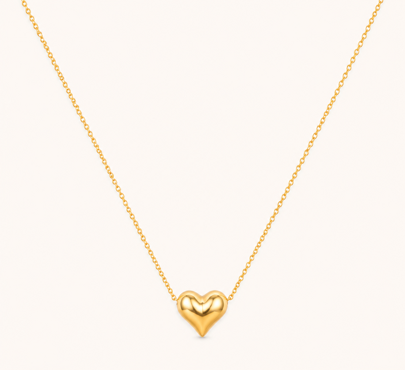 Classic 3D puffed heart pendant gold necklace on cable chain, waterproof and tarnish-resistant