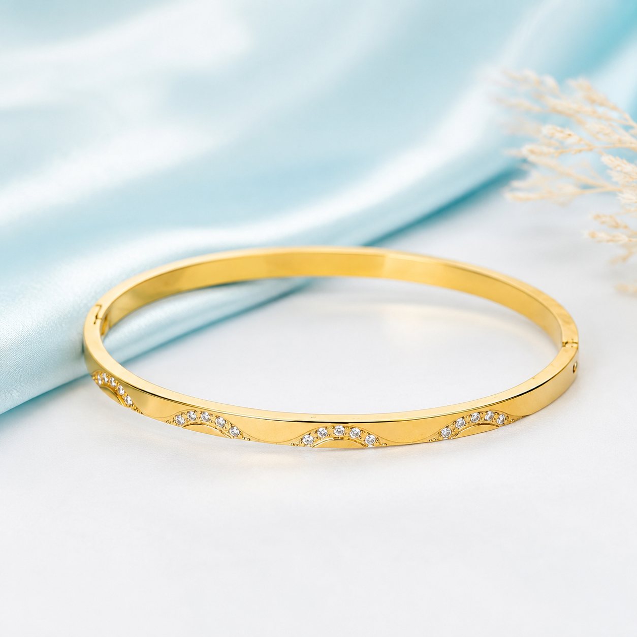 Classic radiance solid gold bangle with flawless gold-tone finish, waterproof and stackable-6