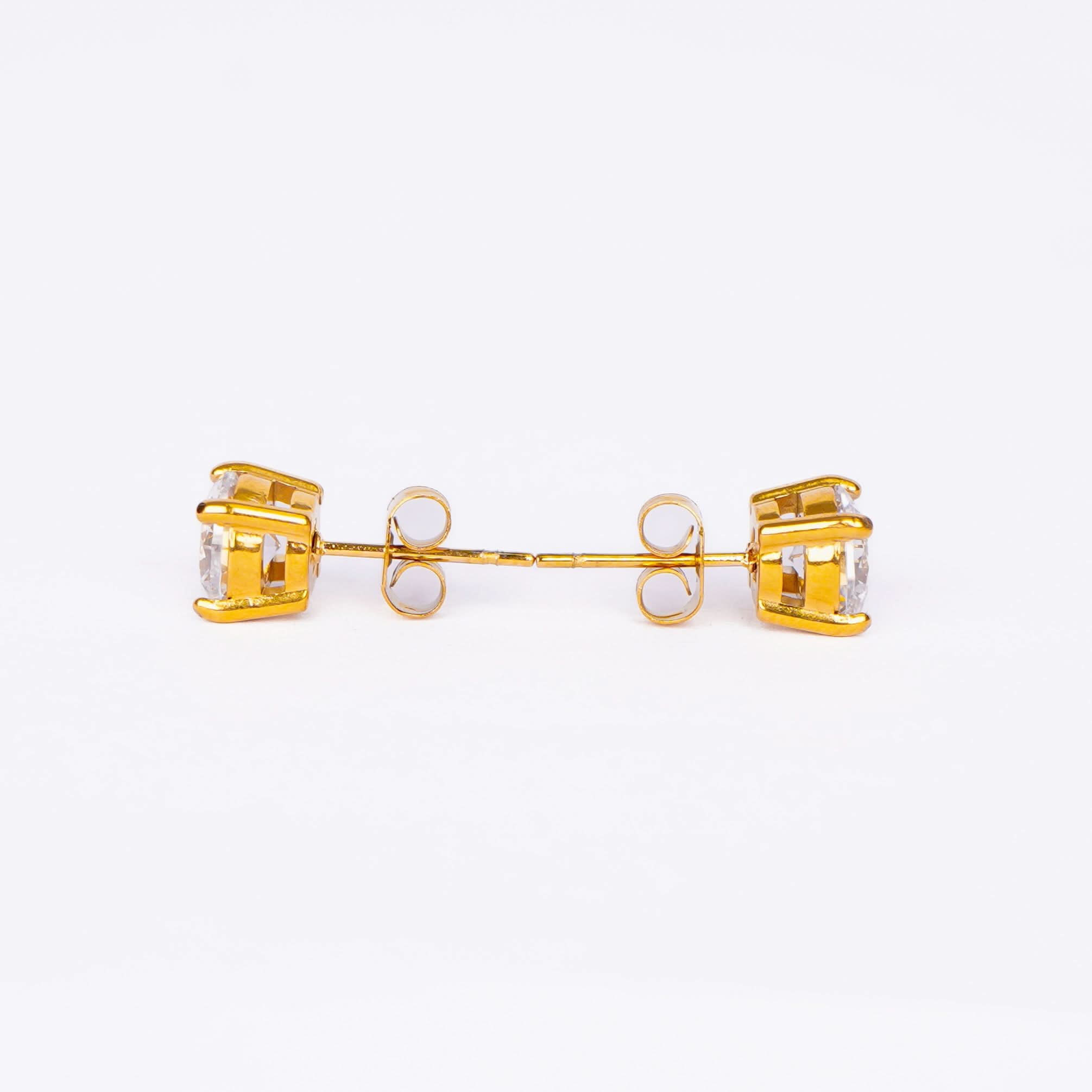 Classic round solitaire CZ crystal stud earrings in 18K gold plating with push-back closure-2