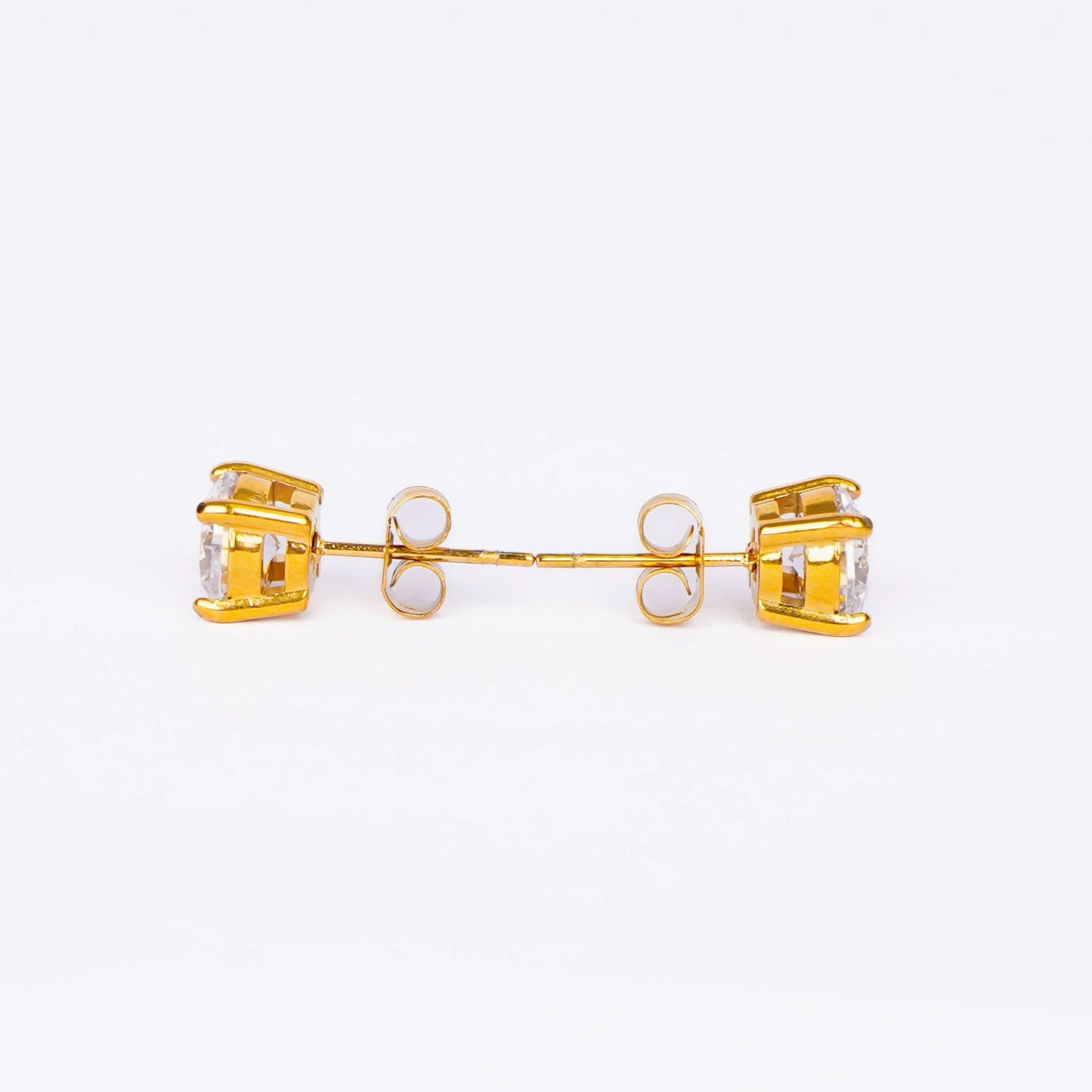 Classic round solitaire CZ crystal stud earrings in 18K gold plating with push-back closure-2
