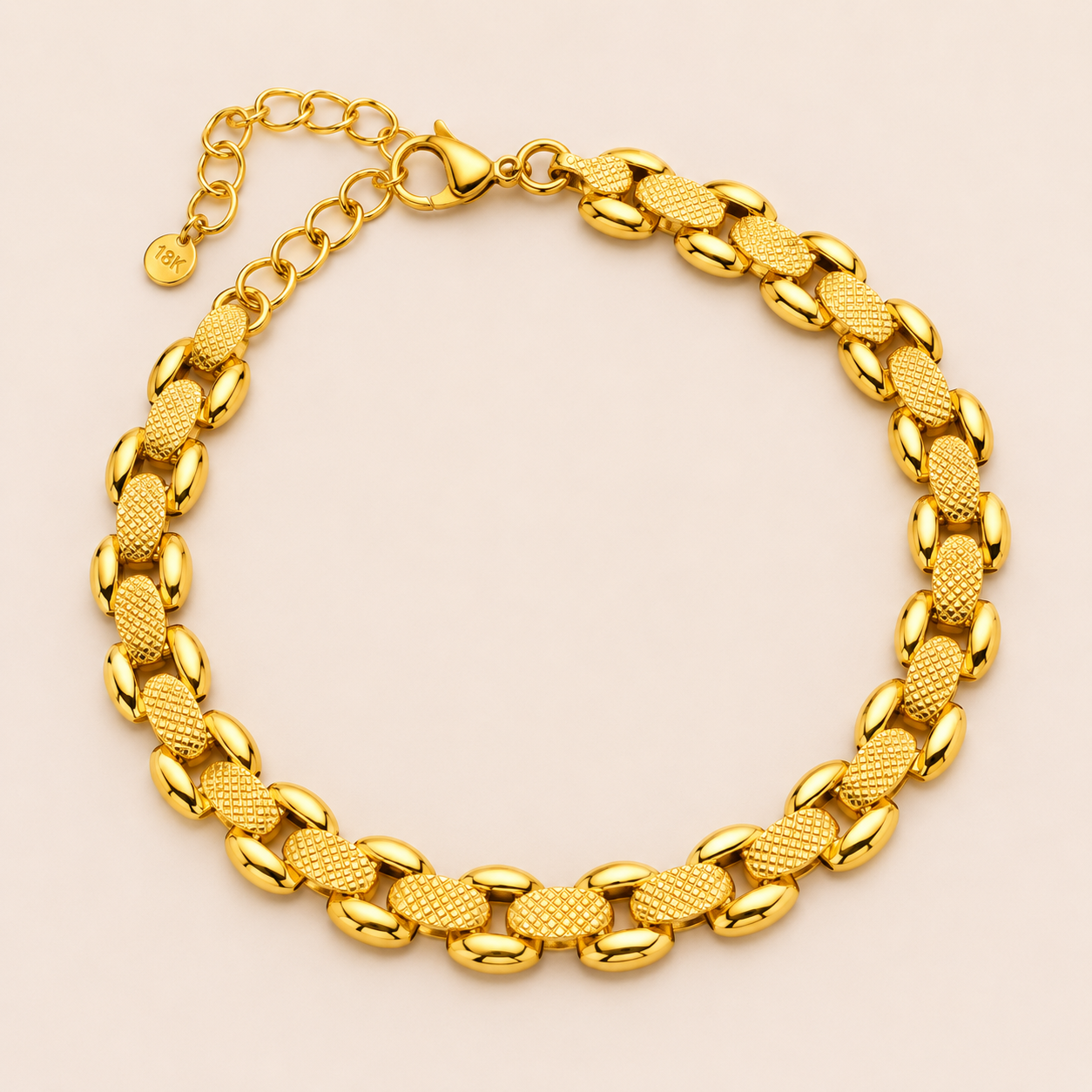 Classic Royal Link Bracelet – textured oval-link chain bracelet in 18K gold plated finish for women