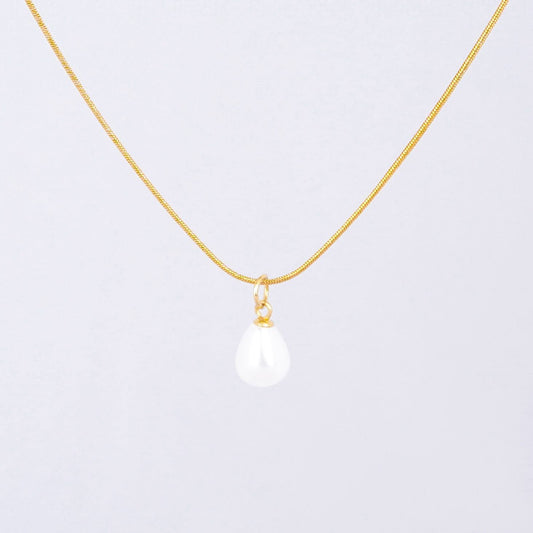 Classic single white pearl drop pendant necklace on fine gold chain with lobster clasp-2