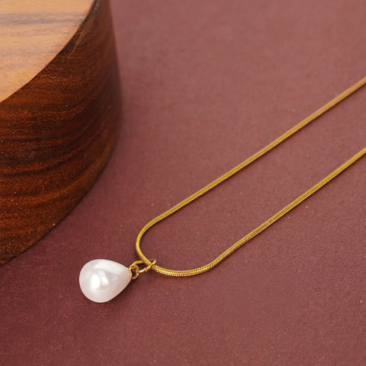 Classic single white pearl drop pendant necklace on fine gold chain with lobster clasp-3