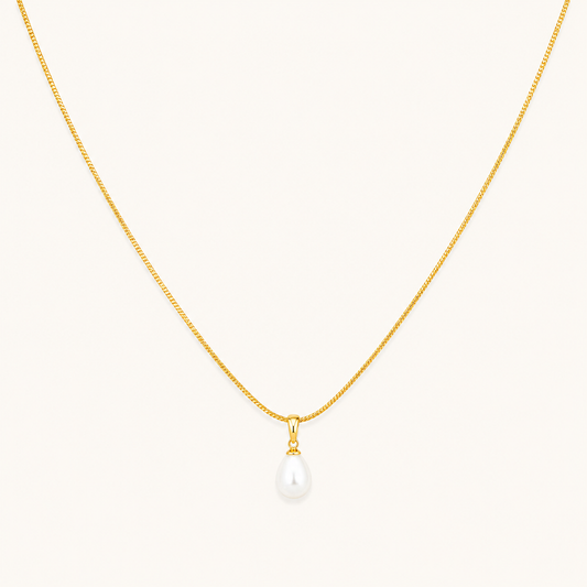 Classic single white pearl drop pendant necklace on fine gold chain with lobster clasp