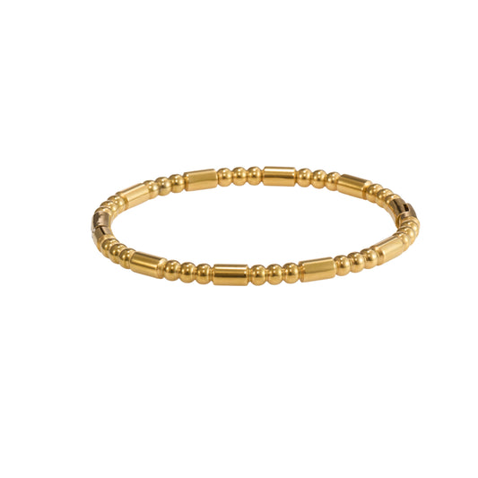 Classic slim solid gold bangle with lobster clasp and glossy gold-tone finish-4