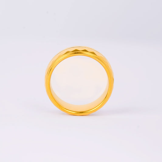 Classic smooth gold band ring with center line detail in 18K gold-plated stainless steel-2