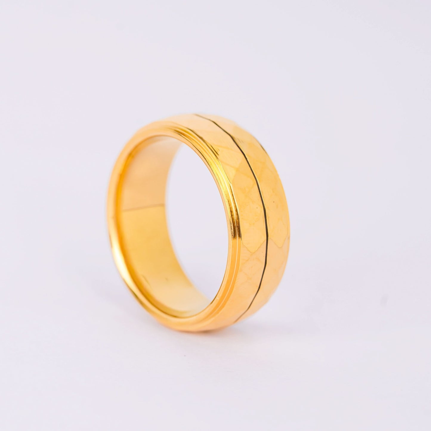 Classic smooth gold band ring with center line detail in 18K gold-plated stainless steel-3