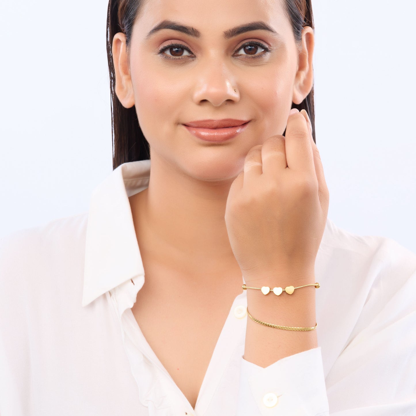 Classic solid gold titanium finish bracelet with high-shine surface and adjustable clasp-4
