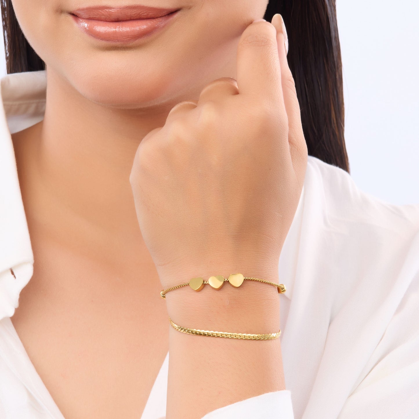 Classic solid gold titanium finish bracelet with high-shine surface and adjustable clasp