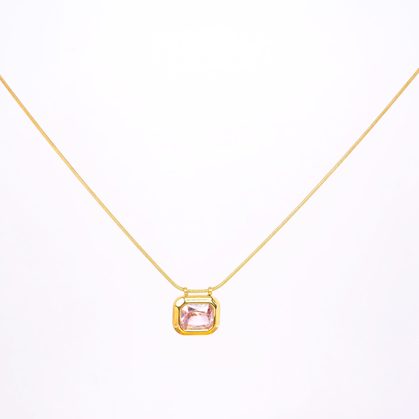 Classic square stone pendant gold chain necklace available in black, pink, and green stone variants-8