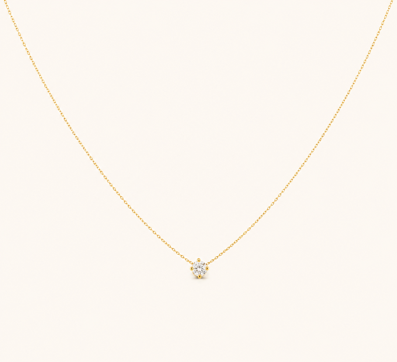 Classic White Zircon Glow Necklace – round white zircon pendant on a gold plated chain for women