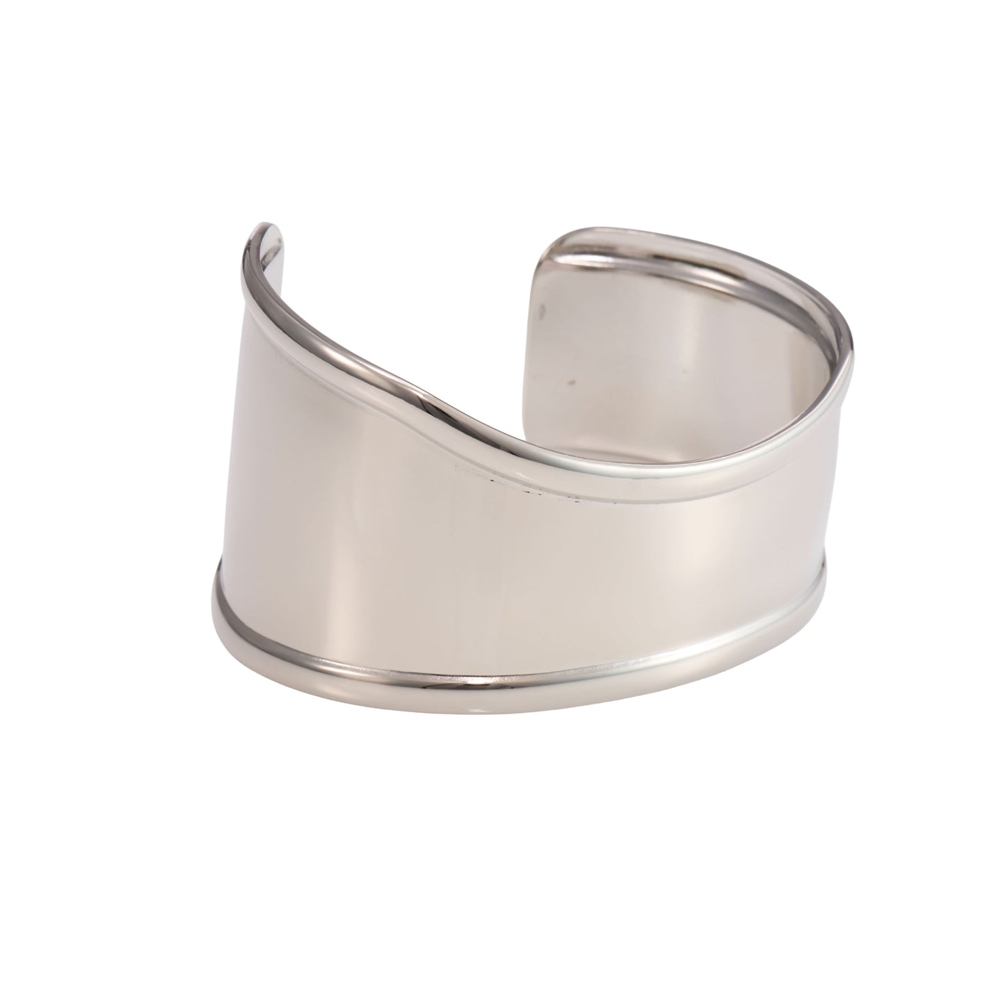 Classic wide mirror-polished open cuff bangle in silver and gold tones with sculpted silhouette-3