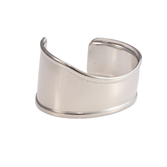 Classic wide mirror-polished open cuff bangle in silver and gold tones with sculpted silhouette-3