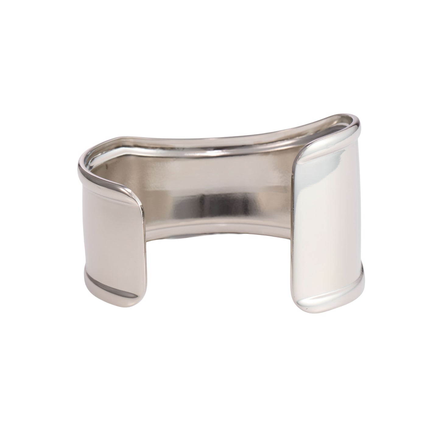 Classic wide mirror-polished open cuff bangle in silver and gold tones with sculpted silhouette-4