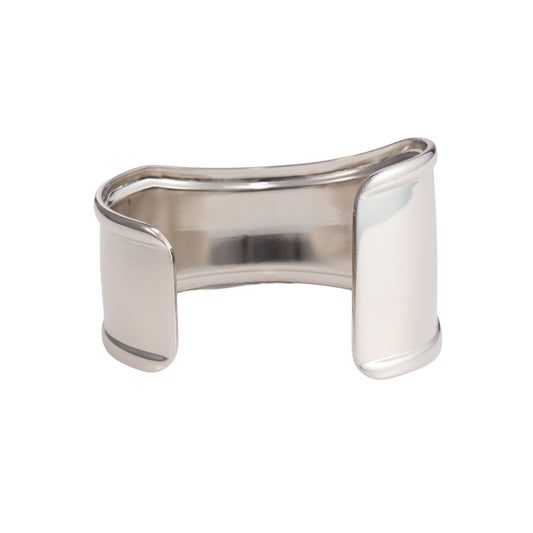Classic wide mirror-polished open cuff bangle in silver and gold tones with sculpted silhouette-4