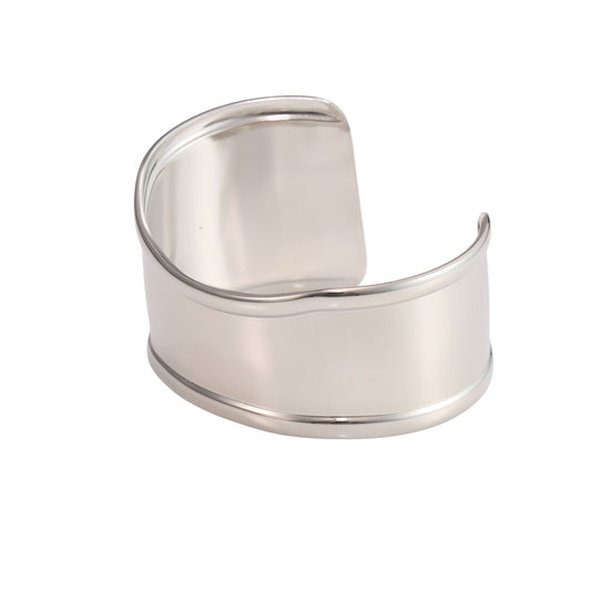 Classic wide mirror-polished open cuff bangle in silver and gold tones with sculpted silhouette-5