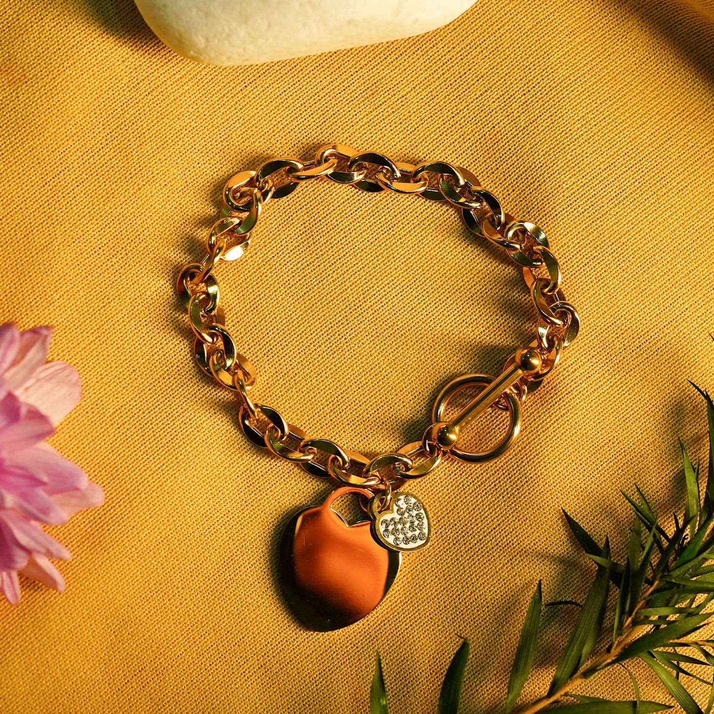 Color Pop Heart Accent Bracelet – vibrant heart-detail gold plated bracelet for women-3