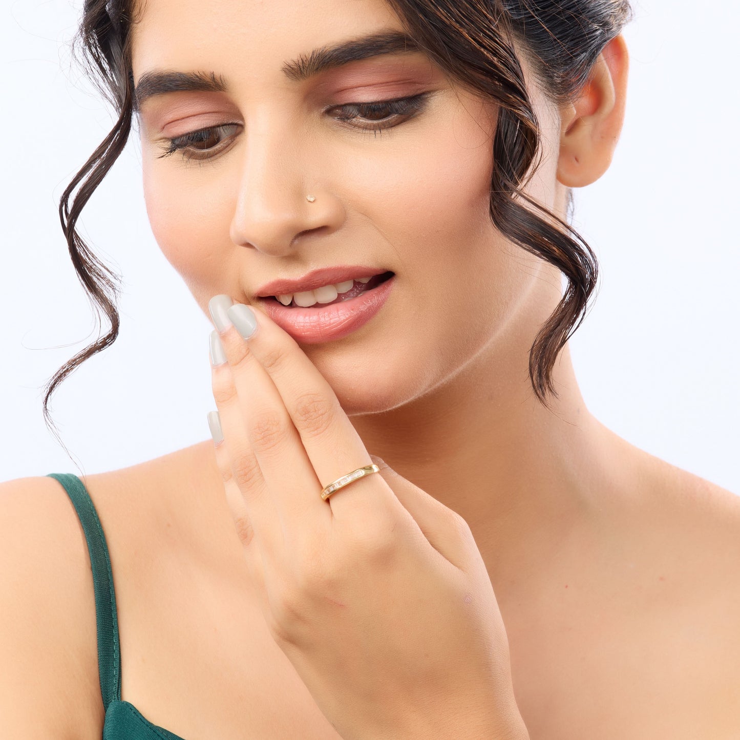 Cosmic Flex Statement Ring – Saturn orbit gold plated ring with floating crystal centre for women-5