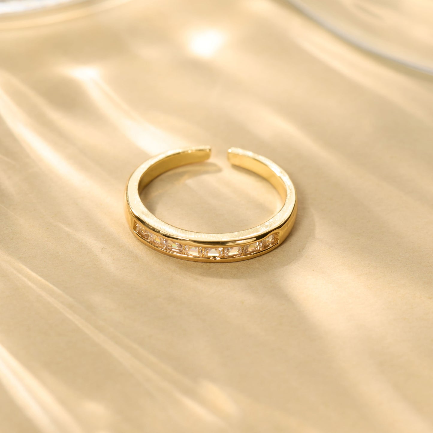 Cosmic Flex Statement Ring – Saturn orbit gold plated ring with floating crystal centre for women-7