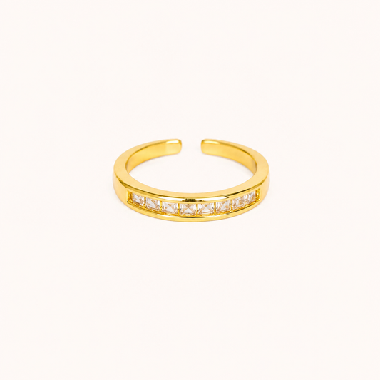 Cosmic Flex Statement Ring – Saturn orbit gold plated ring with floating crystal centre for women