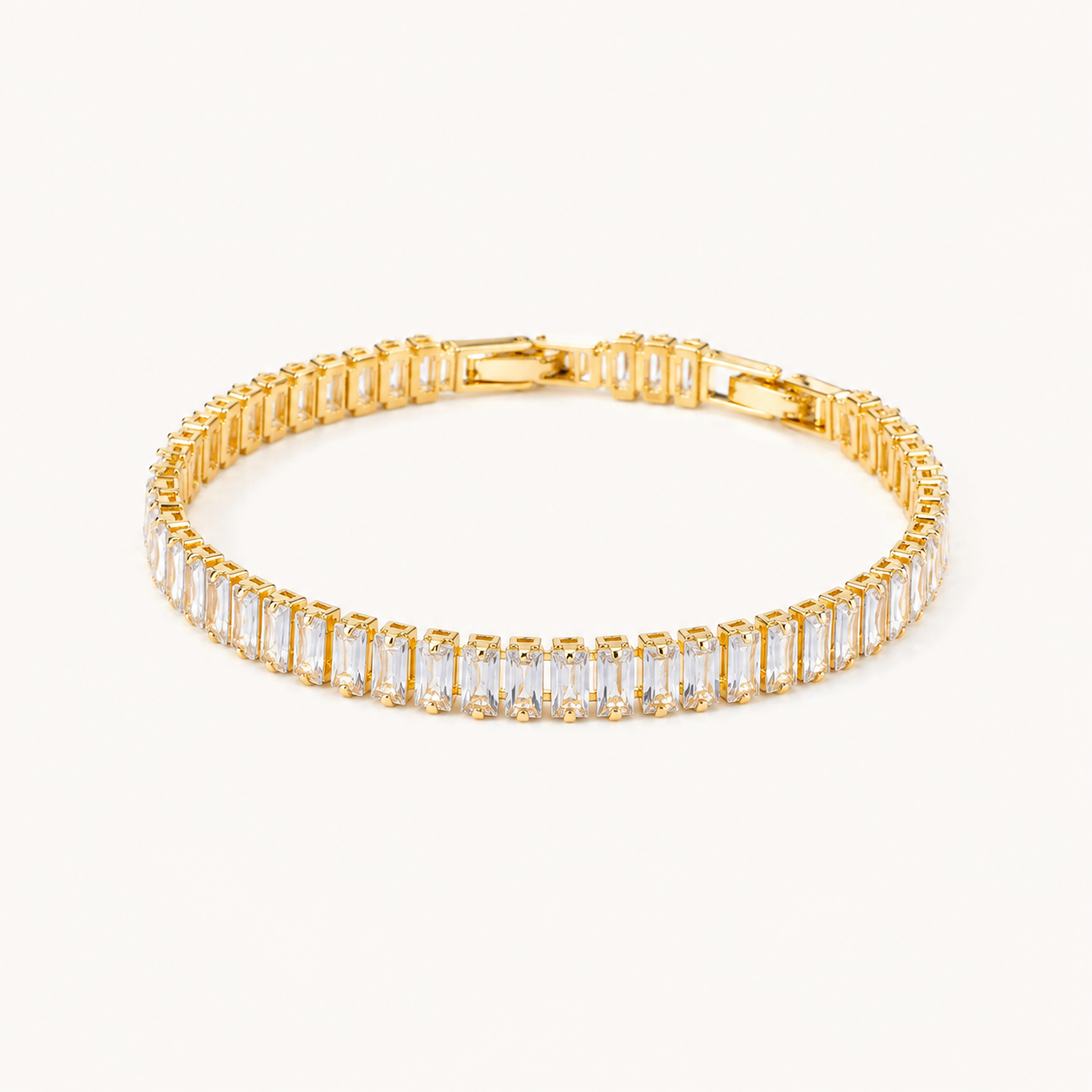 Crystal Line Bracelet – baguette CZ tennis-line gold plated bracelet with box clasp for women-2