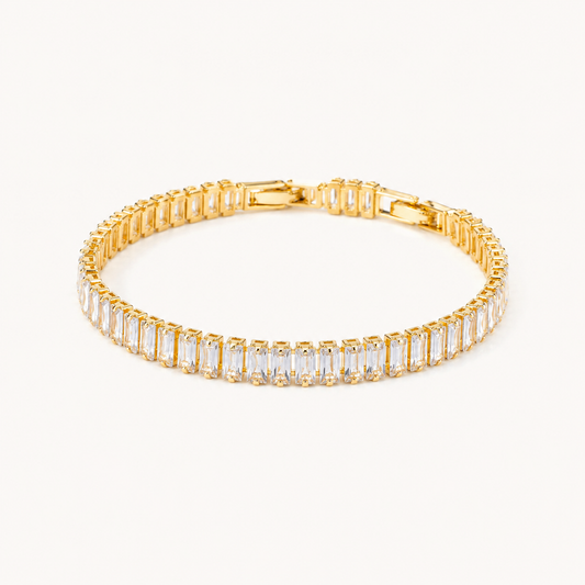 Crystal Line Bracelet – baguette CZ tennis-line gold plated bracelet with box clasp for women-2