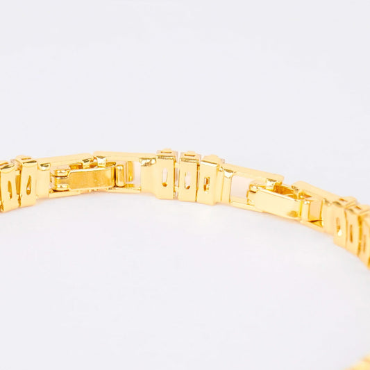 Crystal Line Bracelet – baguette CZ tennis-line gold plated bracelet with box clasp for women-3