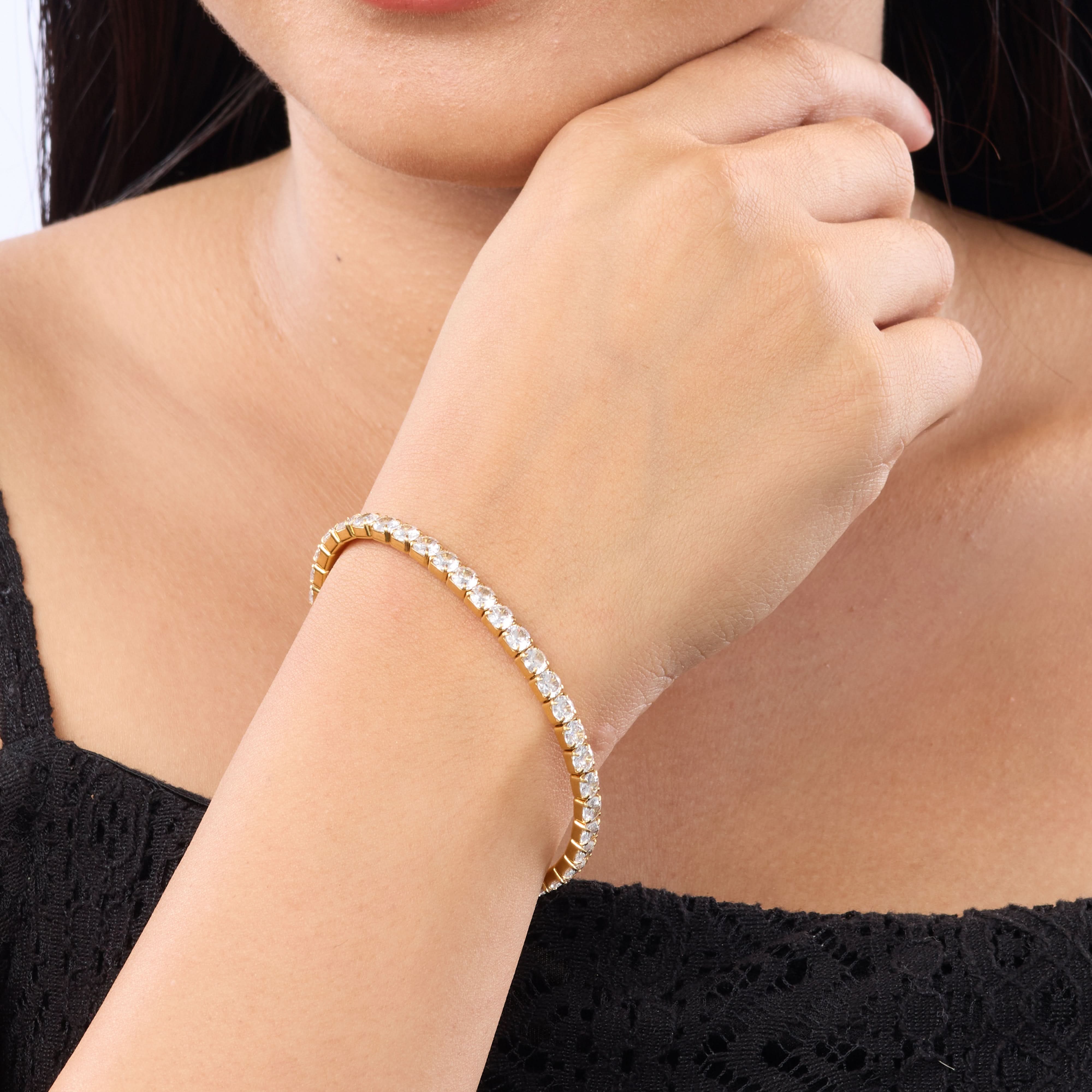 Crystal Tennis Gold Bracelet – single-row crystal tennis bracelet in 18K gold plated finish for women-2