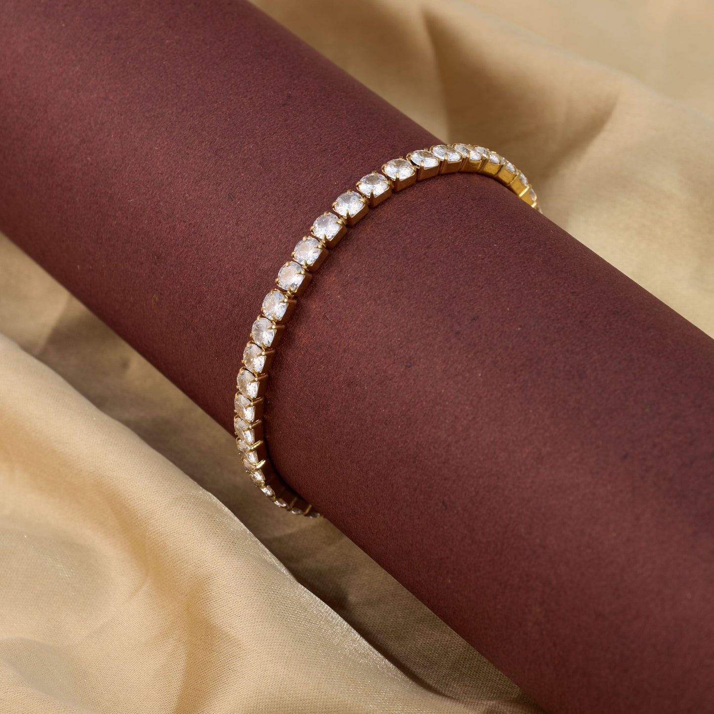 Crystal Tennis Gold Bracelet – single-row crystal tennis bracelet in 18K gold plated finish for women-6