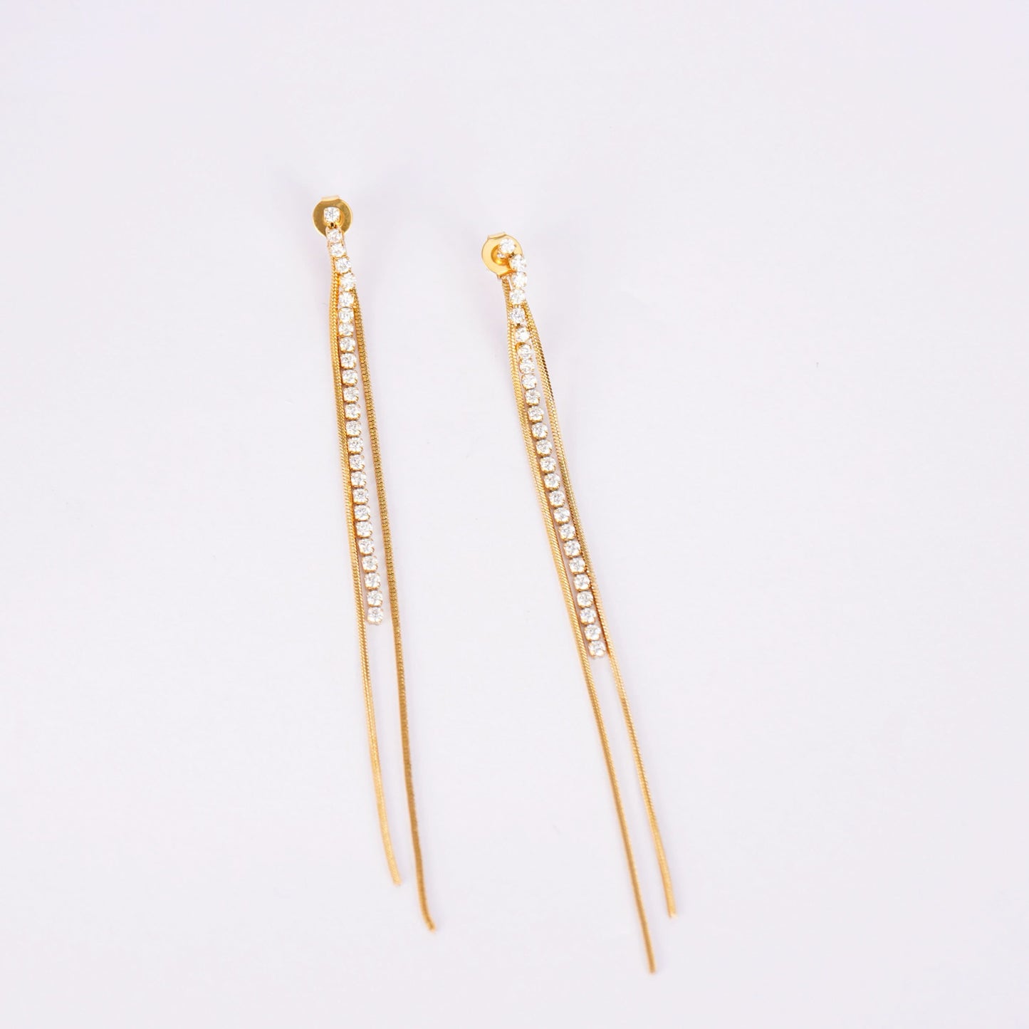 Curved Bar Chain Drop Earrings – minimalist curved-bar chain drop earrings in 18K gold plated finish-3