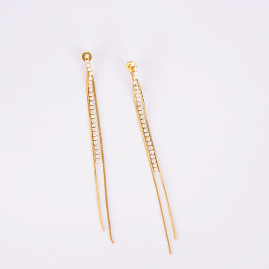 Curved Bar Chain Drop Earrings – minimalist curved-bar chain drop earrings in 18K gold plated finish-3