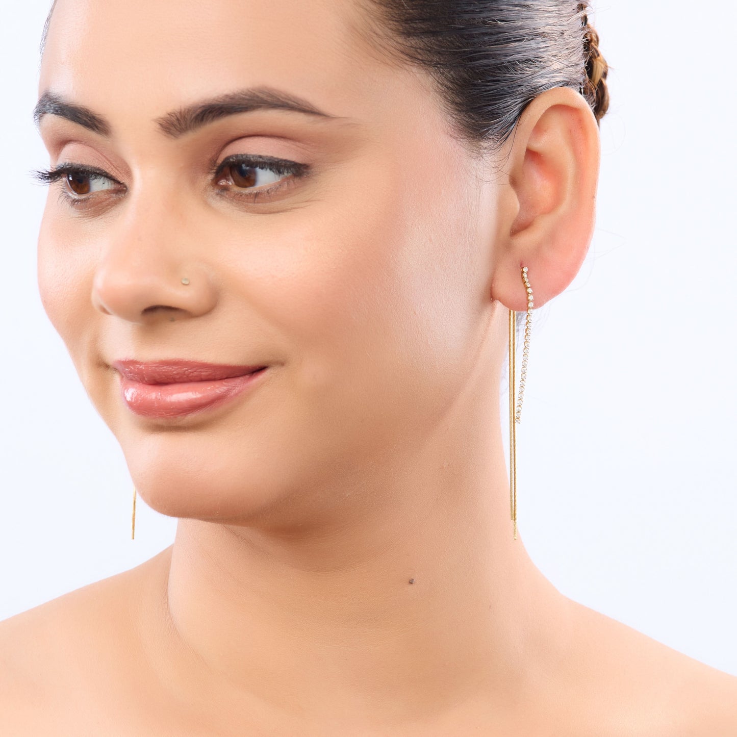 Curved Bar Chain Drop Earrings – minimalist curved-bar chain drop earrings in 18K gold plated finish-4