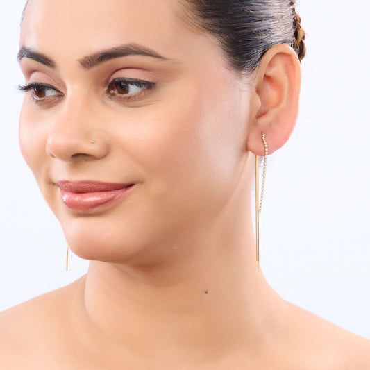 Curved Bar Chain Drop Earrings – minimalist curved-bar chain drop earrings in 18K gold plated finish-4