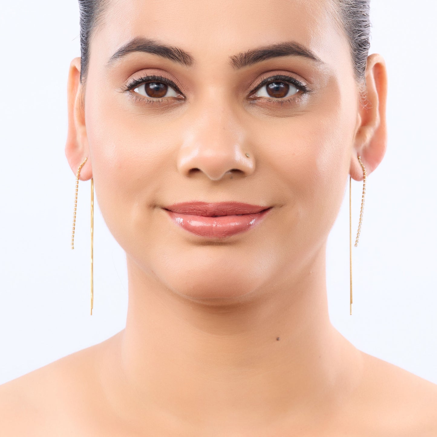 Curved Bar Chain Drop Earrings – minimalist curved-bar chain drop earrings in 18K gold plated finish-5