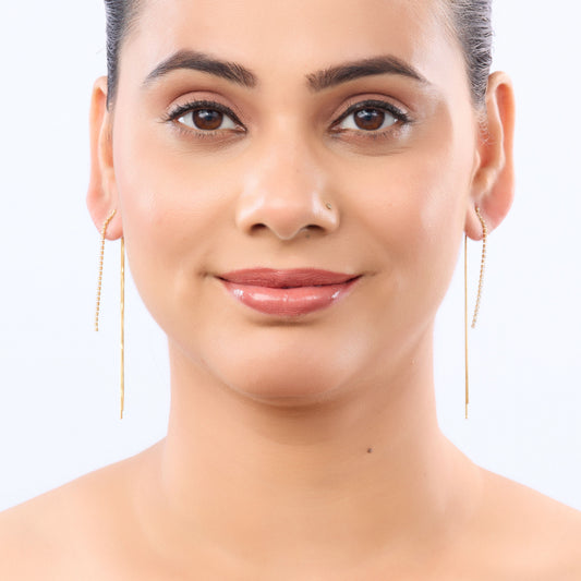 Curved Bar Chain Drop Earrings – minimalist curved-bar chain drop earrings in 18K gold plated finish-5