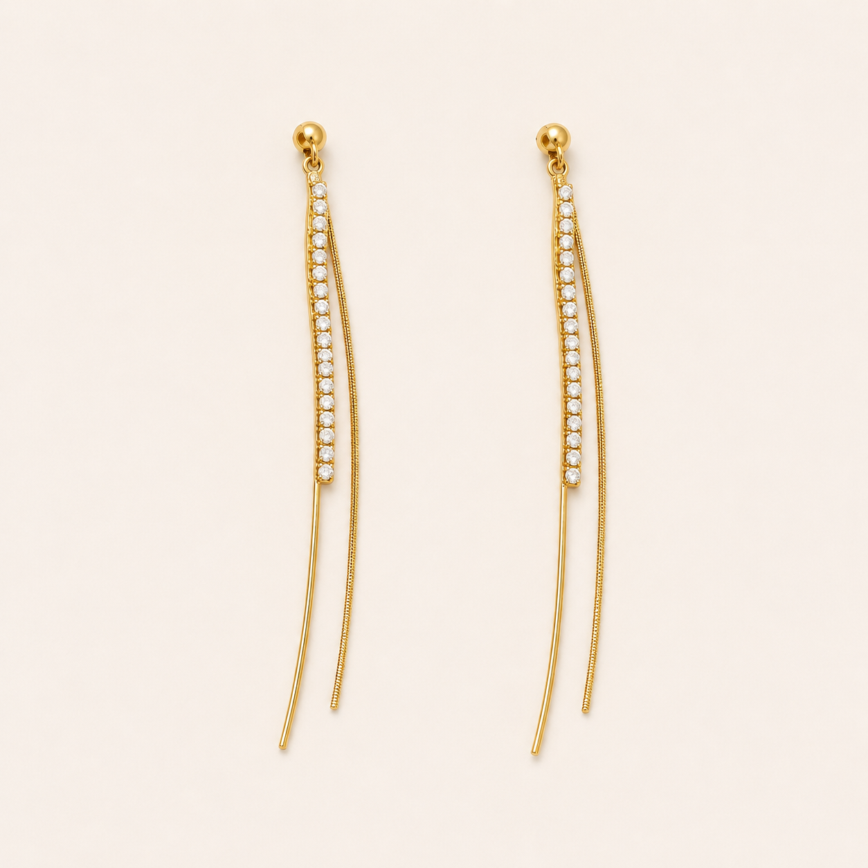 Curved Bar Chain Drop Earrings – minimalist curved-bar chain drop earrings in 18K gold plated finish