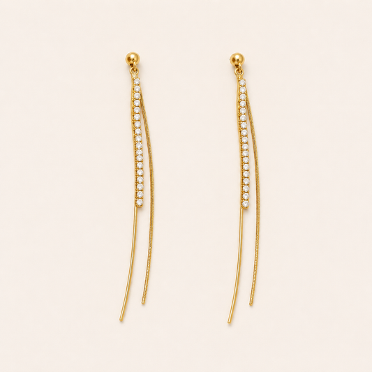 Curved Bar Chain Drop Earrings – minimalist curved-bar chain drop earrings in 18K gold plated finish