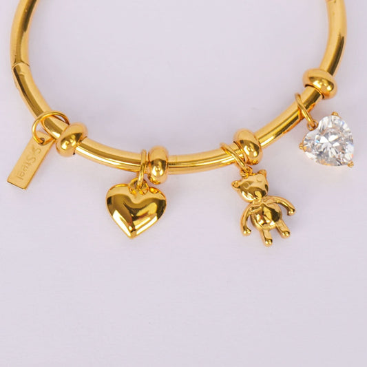 Cute Teddy & Heart Charm Bracelet – gold plated teddy bear and heart charm bracelet for women-2
