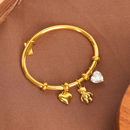 Cute Teddy & Heart Charm Bracelet – gold plated teddy bear and heart charm bracelet for women-3