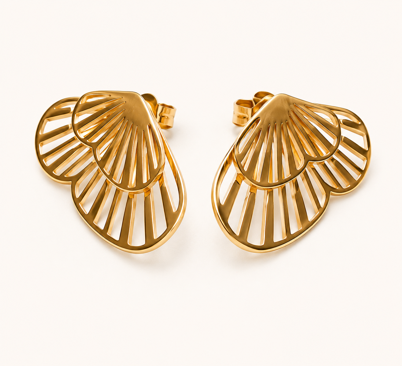 Cutwork Fan Drop Earrings – intricate fan-shaped cutwork drop earrings in 18K gold plated finish-2