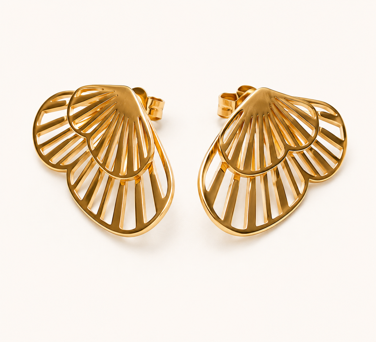 Cutwork Fan Drop Earrings – intricate fan-shaped cutwork drop earrings in 18K gold plated finish-2