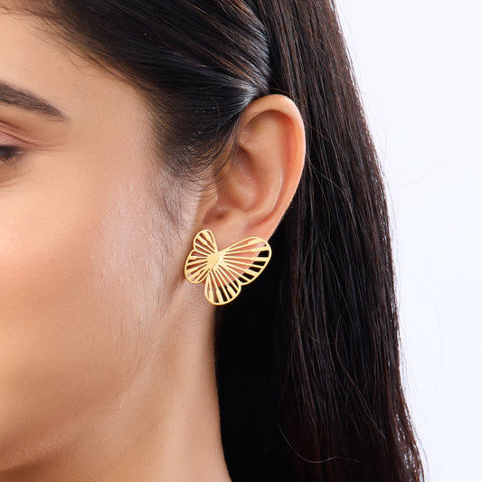 Cutwork Fan Drop Earrings – intricate fan-shaped cutwork drop earrings in 18K gold plated finish-3