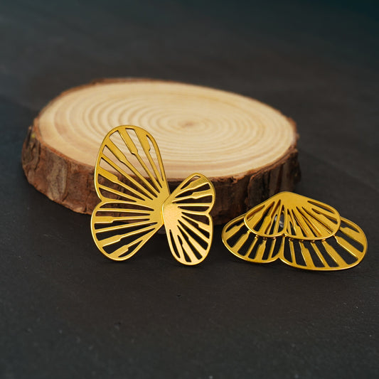 Cutwork Fan Drop Earrings – intricate fan-shaped cutwork drop earrings in 18K gold plated finish-4