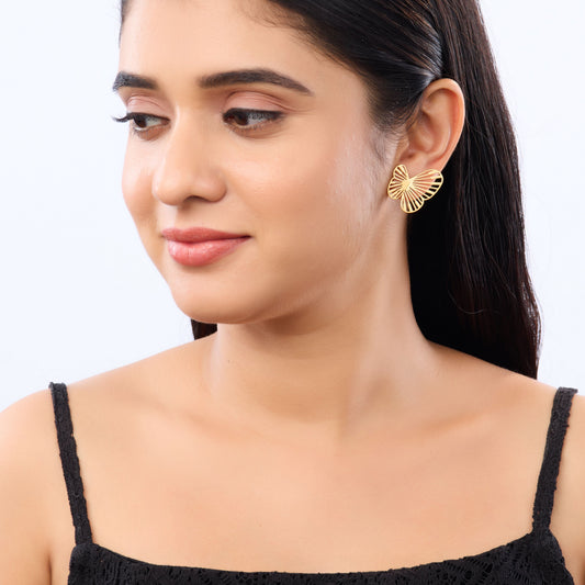 Cutwork Fan Drop Earrings – intricate fan-shaped cutwork drop earrings in 18K gold plated finish-5