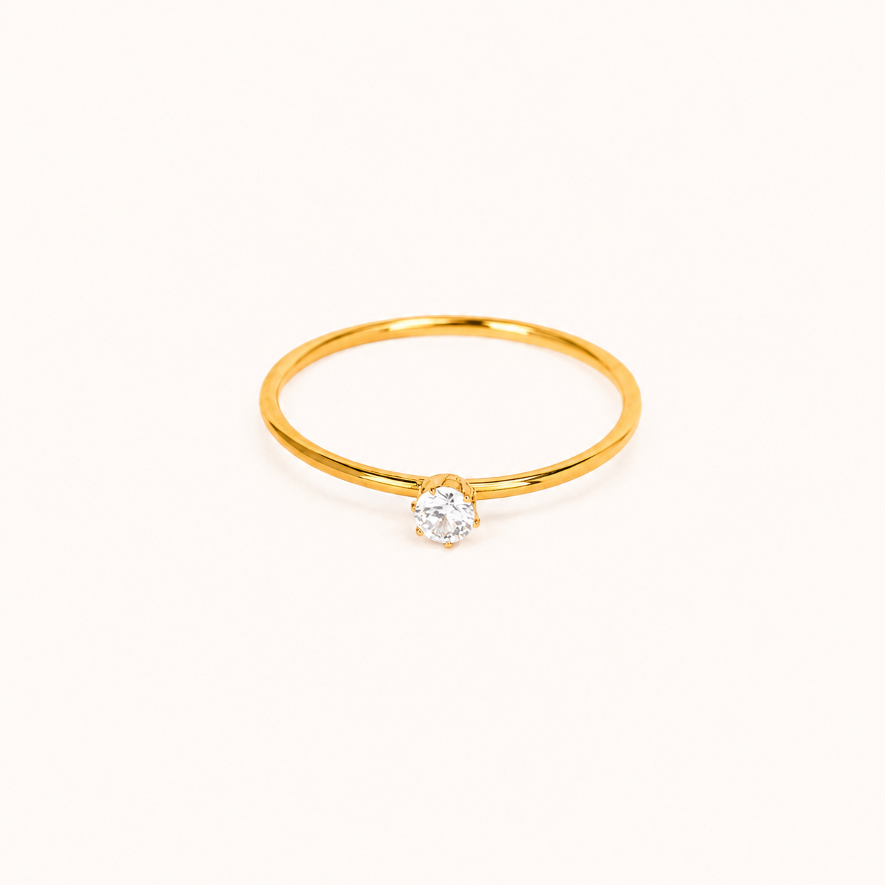 Dainty Dewdrop Micro-Band Ring – ultra-thin stackable dewdrop accent ring in 18K gold plated finish