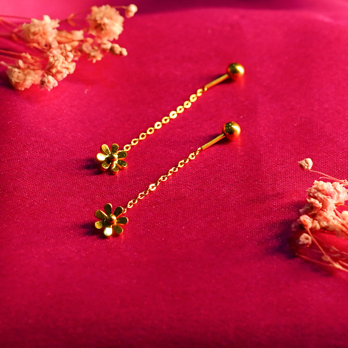 Daisy Chain Drop Earrings – floral daisy motif drop earrings on fine gold chain for women-2